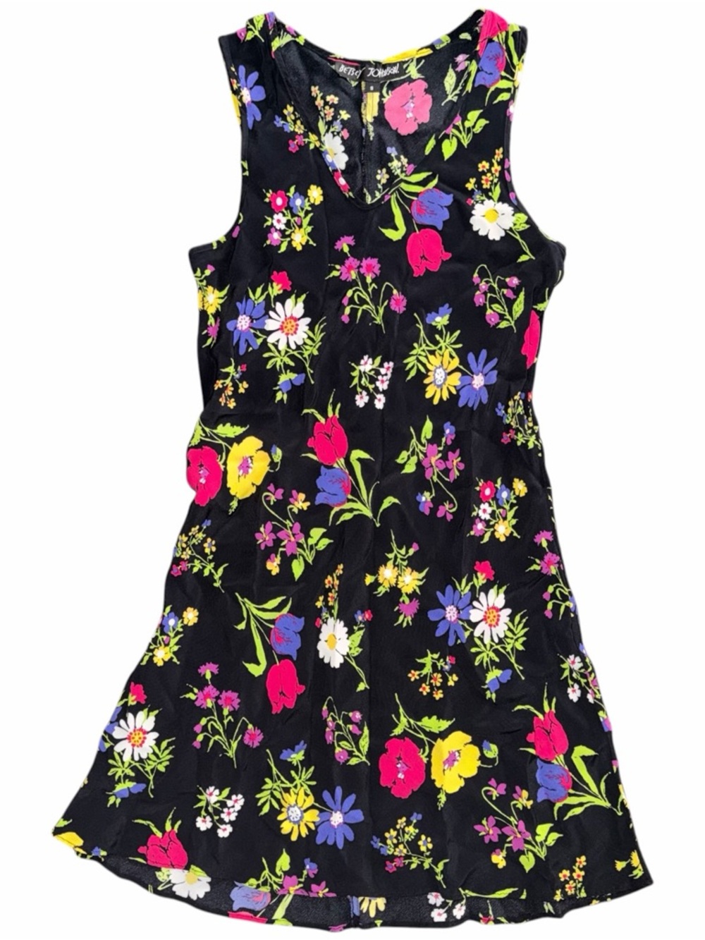 90s / Y2K Betsey Johnson Black Tag Floral Babydoll Mini Dress Tunic Top